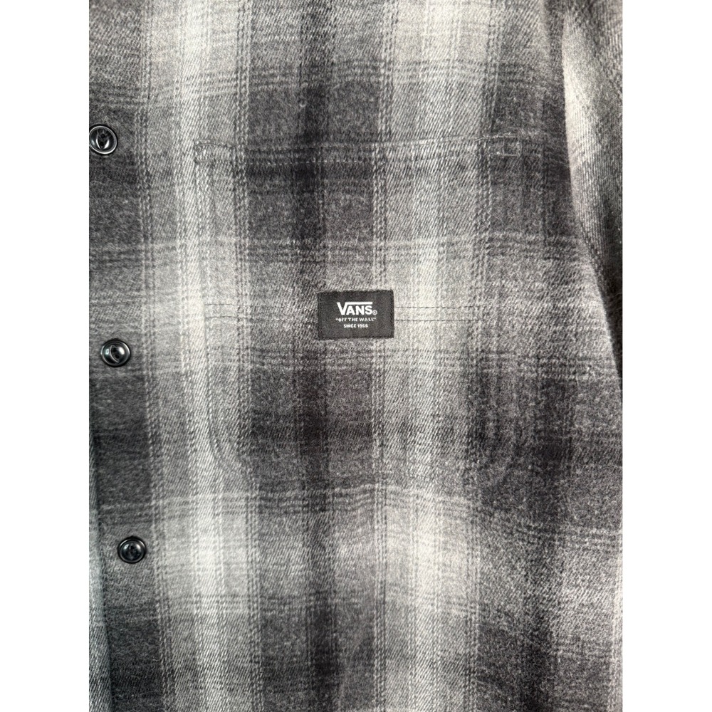 Vans Mens Large Grey Black Plaid Flannel Chore Shirt Jacket 100% Cotton - Picture 12 of 12